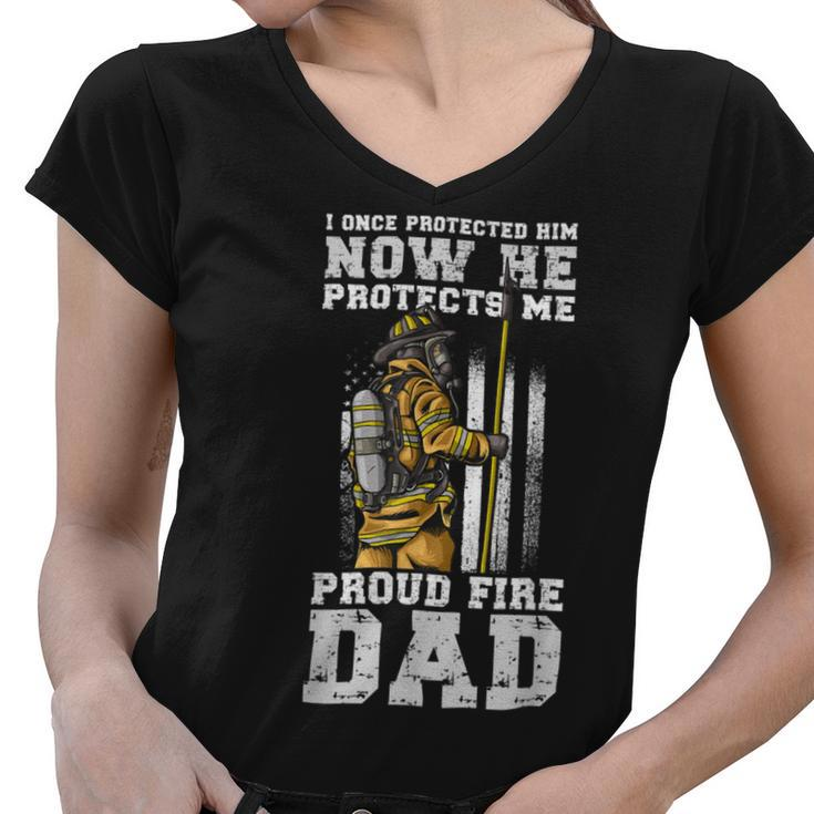 Firefighter Proud Fire Dad Firefighter Dad Of A Fireman Father Women V-Neck T-Shirt