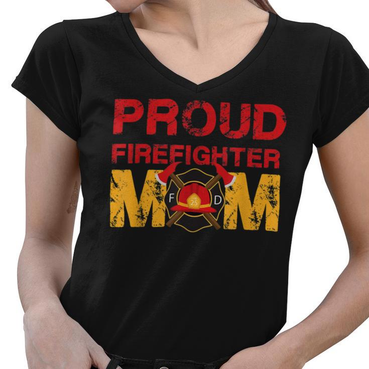 Firefighter Proud Firefighter Mom Fireman Hero V2 Women V-Neck T-Shirt