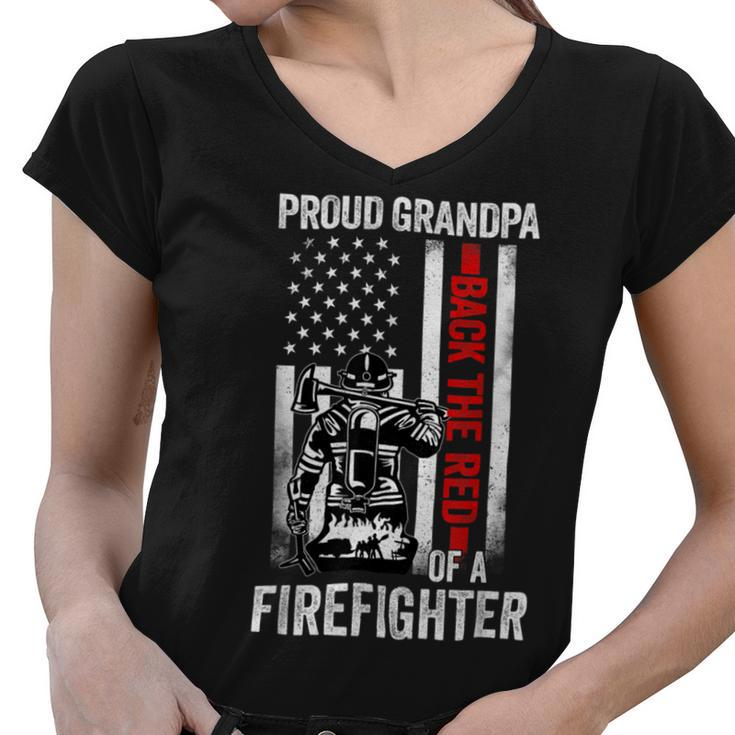 Firefighter Proud Grandpa Of A Firefighter Back The Red American Flag V2 Women V-Neck T-Shirt