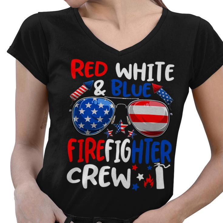 Firefighter Red White Blue Firefighter Crew American Flag V2 Women V-Neck T-Shirt