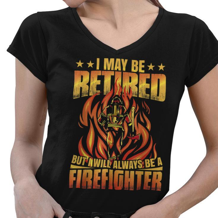 Firefighter Retired Firefighter Fire Truck Grandpa Fireman Retired V2 Women V-Neck T-Shirt
