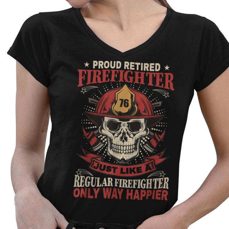 Firefighter Retired Firefighter Fireman Hero Skull Firefighter V2 Women V-Neck T-Shirt