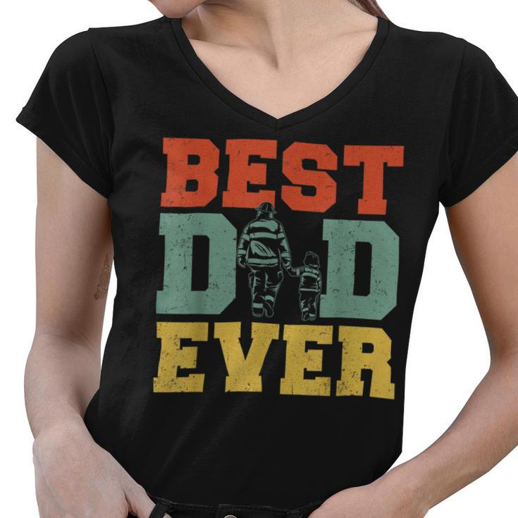 Firefighter Retro Best Dad Ever Firefighter Daddy Happy Fathers Day V3 Women V-Neck T-Shirt