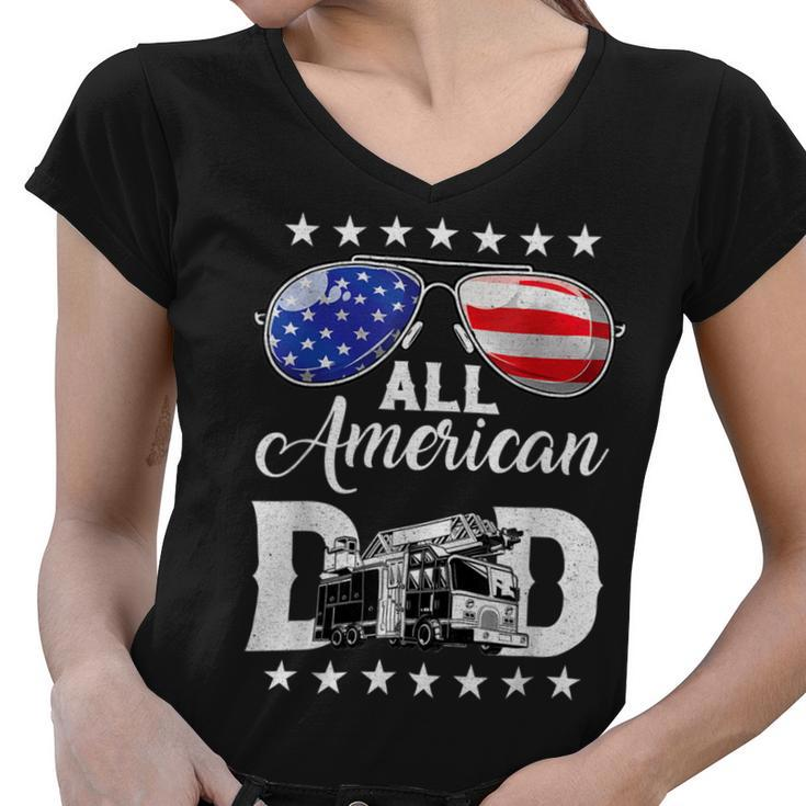 Firefighter Sunglasses American Firefighter Dad Patriotic 4Th Of July Women V-Neck T-Shirt