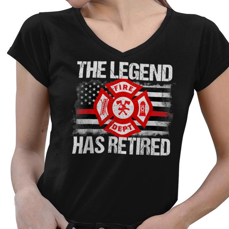 Firefighter The Legend Has Retired Firefighter Retirement Party Women V-Neck T-Shirt