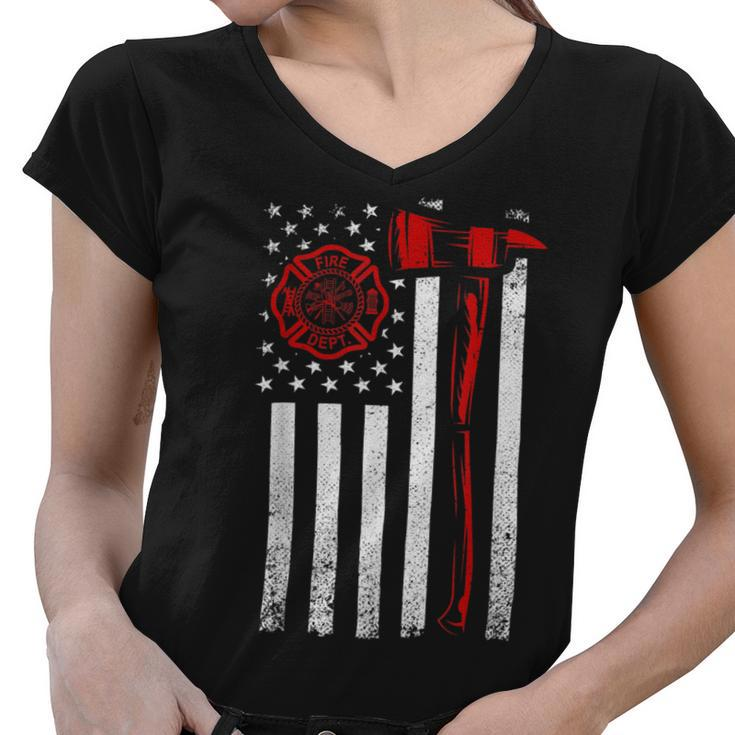 Firefighter Thin Red Line T Firefighter American Flag Axe V3 Women V-Neck T-Shirt