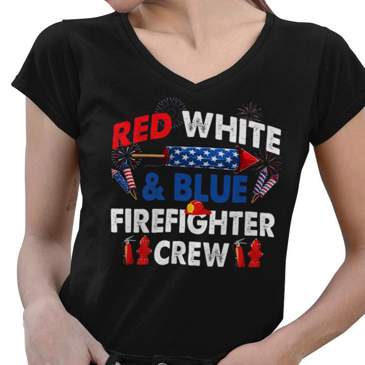 Firefighter Us Flag Red White & Blue Firefighter Crew 4Th Of July V3 Women V-Neck T-Shirt