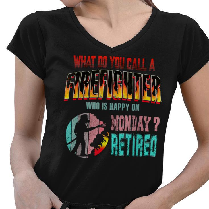 Firefighter Vintage Happy Retired Firefighter Funny Retirement Family V2 Women V-Neck T-Shirt