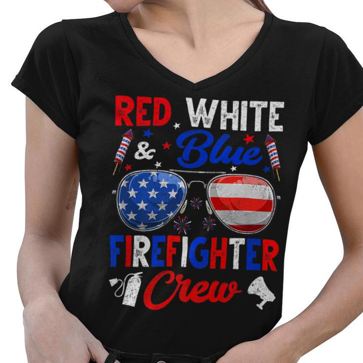 Firefighter Vintage Red White Blue Firefighter American Flag V3 Women V-Neck T-Shirt