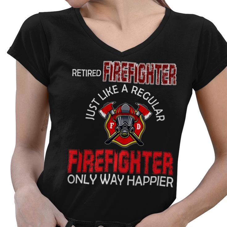 Firefighter Vintage Retired Firefighter Definition Only Happier Retire V3 Women V-Neck T-Shirt