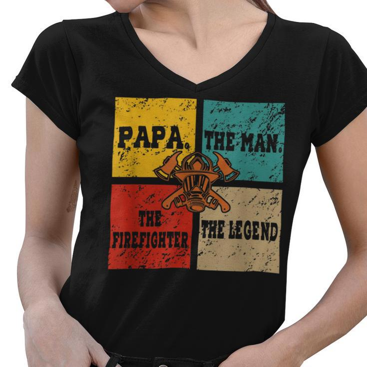 Firefighter Vintage Retro Papa Funny Man The Firefighter The Legend V3 Women V-Neck T-Shirt