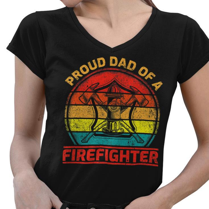 Firefighter Vintage Retro Proud Dad Of A Firefighter Fireman Fathers Day V3 Women V-Neck T-Shirt