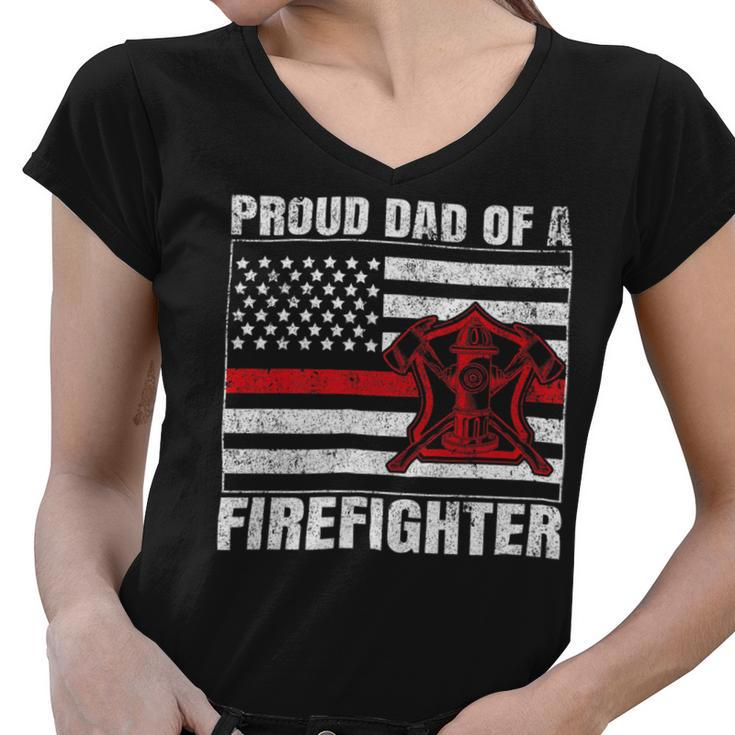 Firefighter Vintage Usa Flag Proud Dad Of A Firefighter Fathers Day Women V-Neck T-Shirt