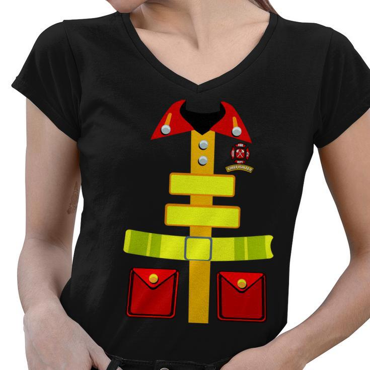 Fireman Costume Firefighter Halloween Uniform Tshirt Women V-Neck T-Shirt