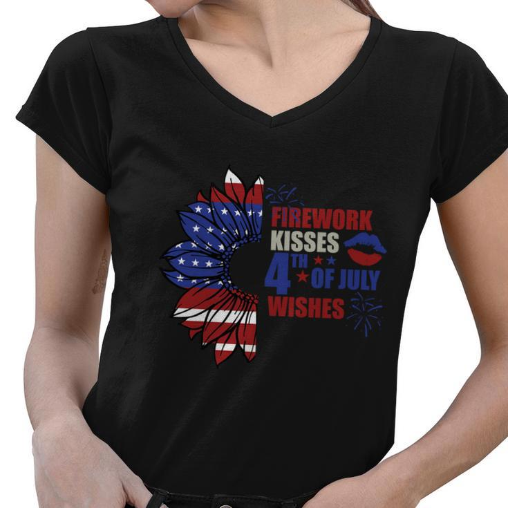 Firework Kiss 4Th Of July Wishes Proud American Women V-Neck T-Shirt