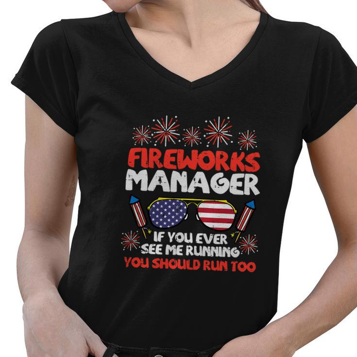 Fireworks Director Run Funny Fourth Of July 4Th Usa Freedom V2 Women V-Neck T-Shirt