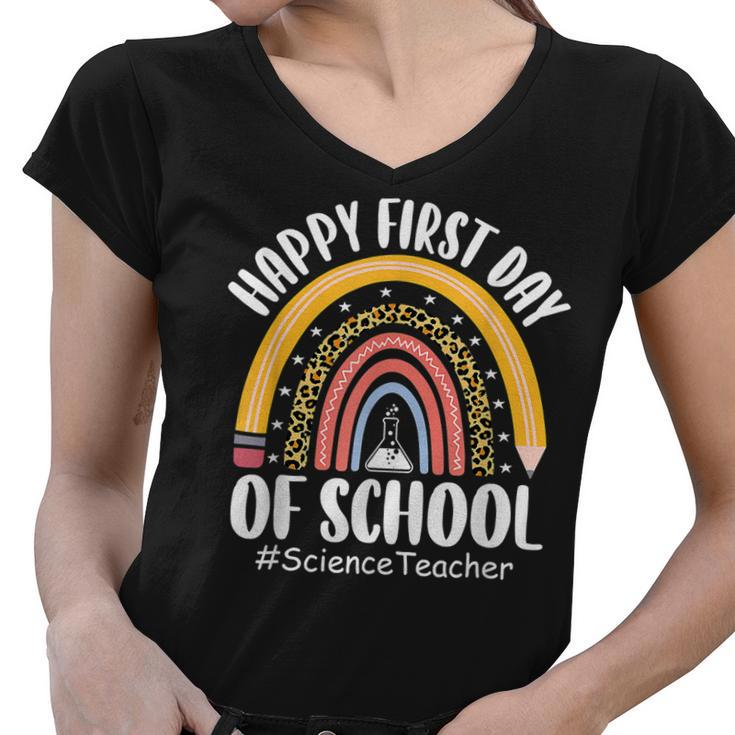 First Day Of School Science Teacher Rainbow Back To School  Women V-Neck T-Shirt