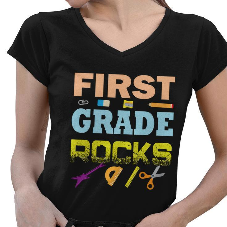 First Grade Rocks Funny School Student Teachers Graphics Plus Size Shirt Women V-Neck T-Shirt