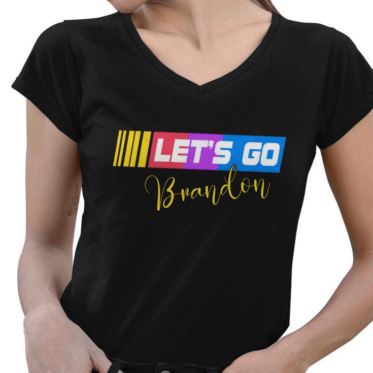Fjb Lets Go Brandon Anti Biden Chant Racing Logo Tshirt Women V-Neck T-Shirt