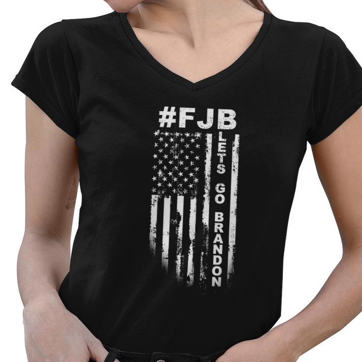 Fjb Lets Go Brandon Us Flag Distressed Tshirt Women V-Neck T-Shirt