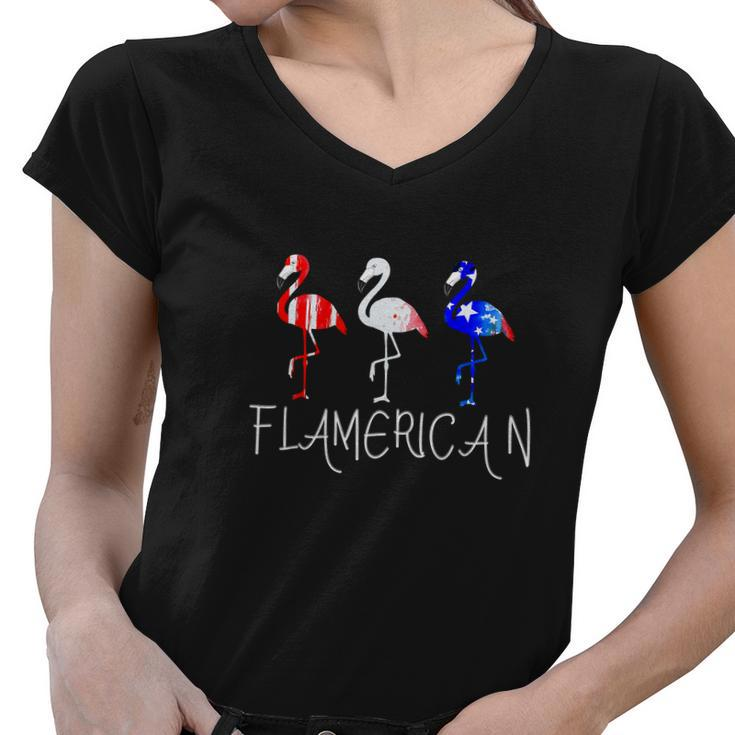 Flamerican Fourth Of July 4Th Usa Freedom Women V-Neck T-Shirt