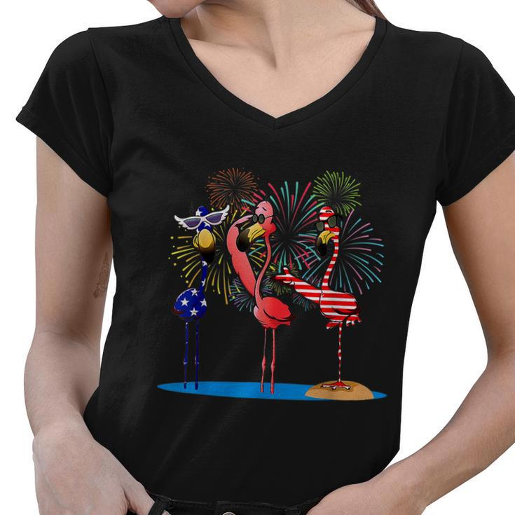 Flamingo 4Th Of July American Flag Flamingo Independence Women V-Neck T-Shirt