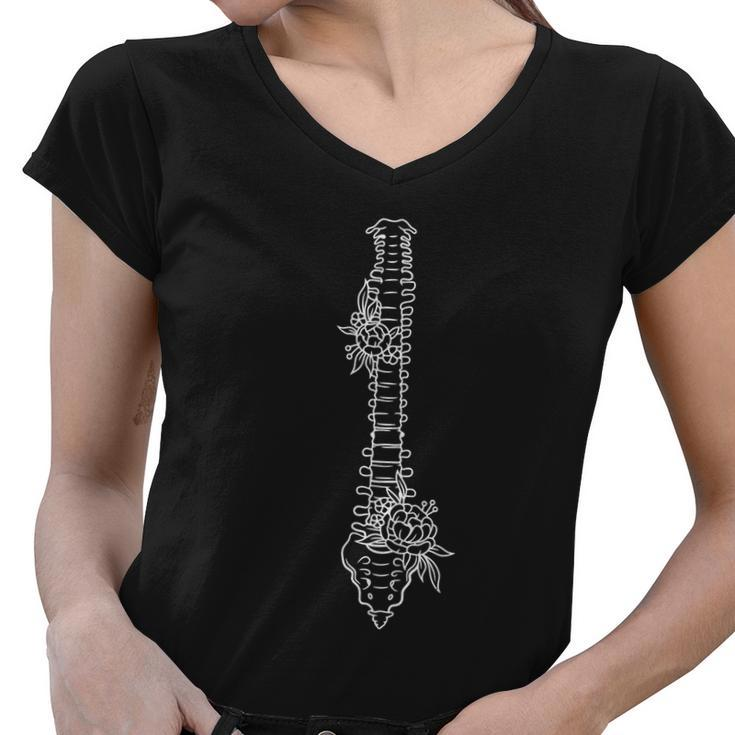 Floral Spine Anatomy Shirt Spine Shirt Spinal Anatomy Women V-Neck T-Shirt