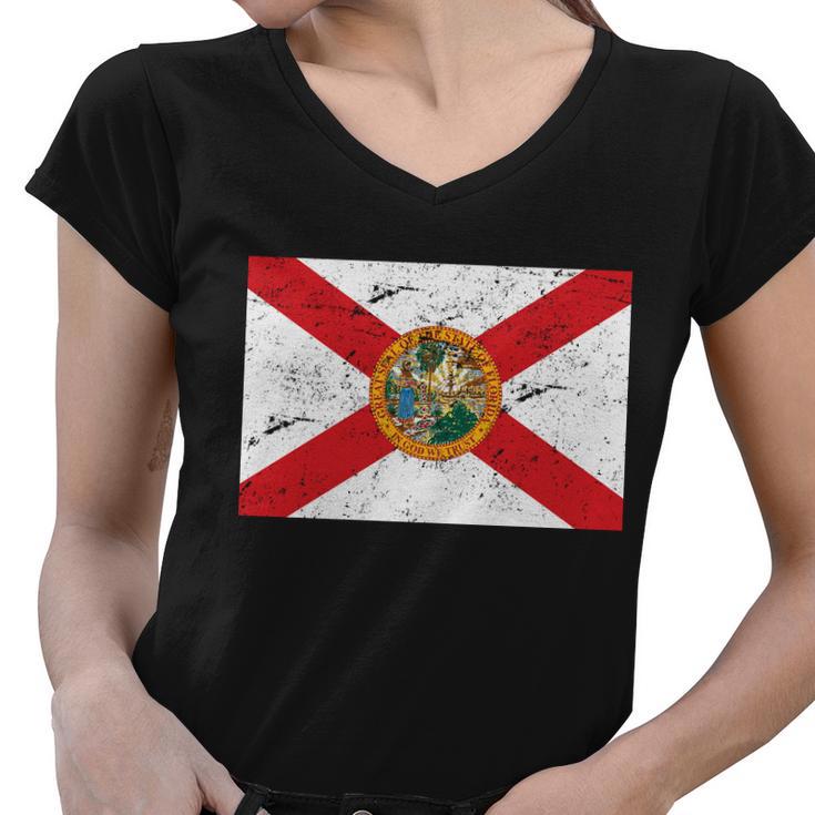 Florida Flag Distressed Vintage Women V-Neck T-Shirt