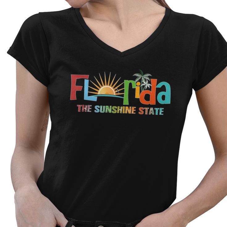 Florida The Sunshine State Colorful Women V-Neck T-Shirt