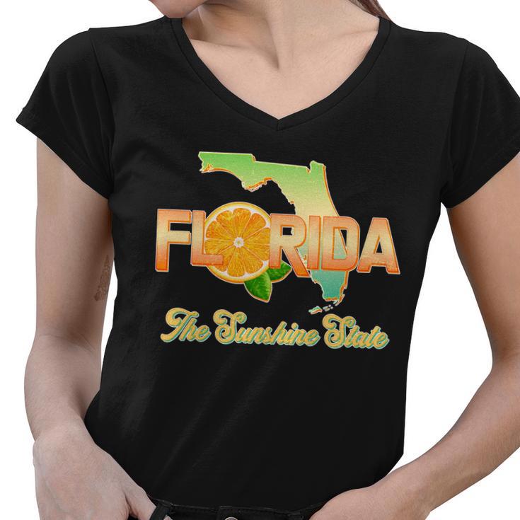 Florida The Sunshine State Orange Logo Women V-Neck T-Shirt