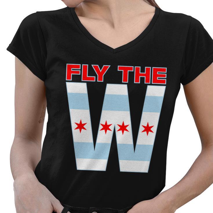 Fly The W Chicago Flag Women V-Neck T-Shirt