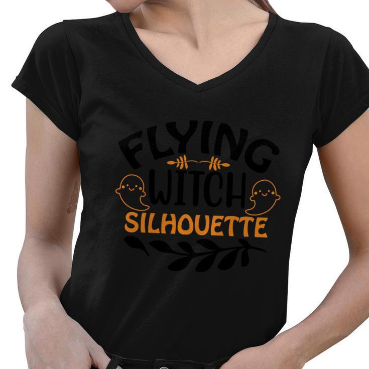 Flying Witch Silhouette Halloween Quote Women V-Neck T-Shirt