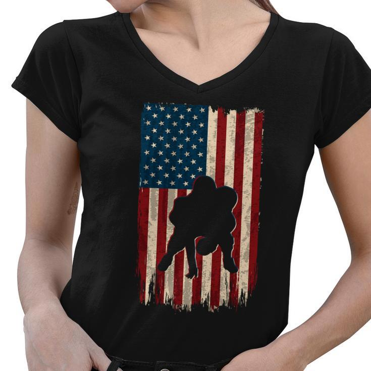 Football Lineman American Flag Sports Fan Women V-Neck T-Shirt