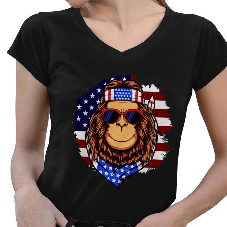 Fourth Of July American Independence Day Monkey Graphic Plus Size Shirt For Men Women V-Neck T-Shirt