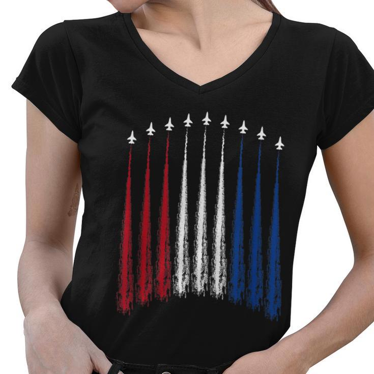 Fourth Of July Fighter Jets Red White Blue 4Th American Flag Women V-Neck T-Shirt