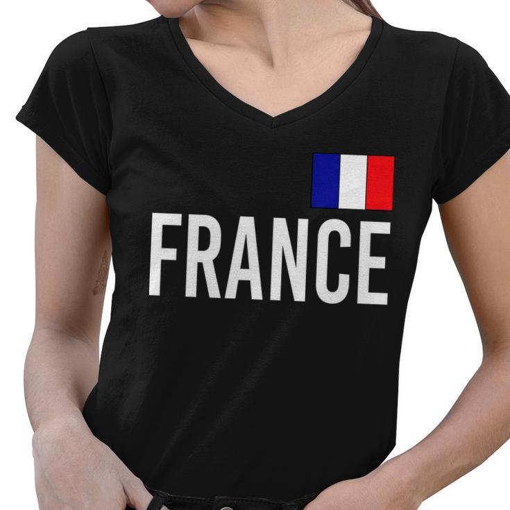 France Team Flag Logo Women V-Neck T-Shirt