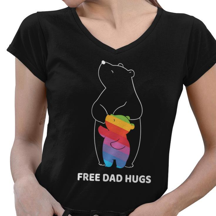 Free Dad Hugs Rainbow Lgbt Pride Month Women V-Neck T-Shirt