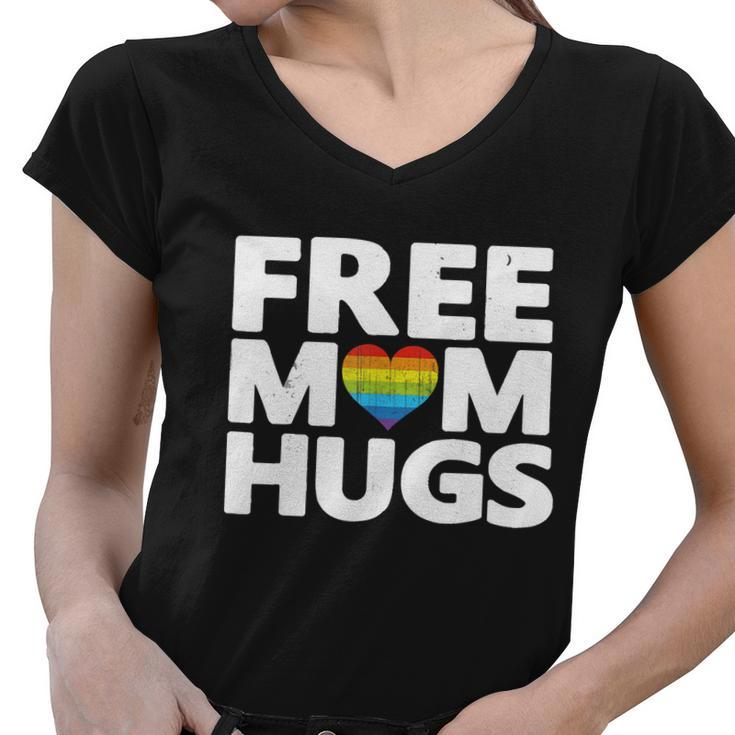 Free Mom Hugs Cute Gift Free Mom Hugs Rainbow Gay Pride Gift Women V-Neck T-Shirt