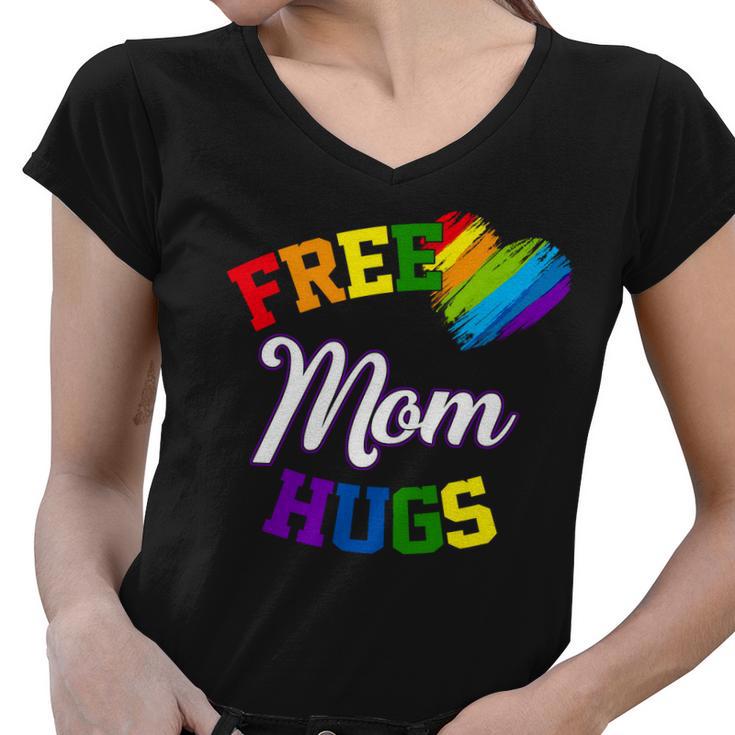 Free Mom Hugs Lgbt Gay Pride Heart Women V-Neck T-Shirt