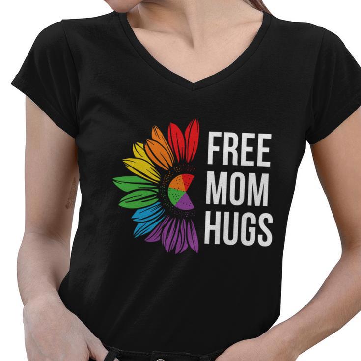 Free Mom Hugs Rainbow Lgbt Pride Month Women V-Neck T-Shirt