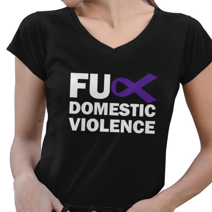 Fuck Domestic Violence Purple Ribbon Domestic Violence Women V-Neck T-Shirt