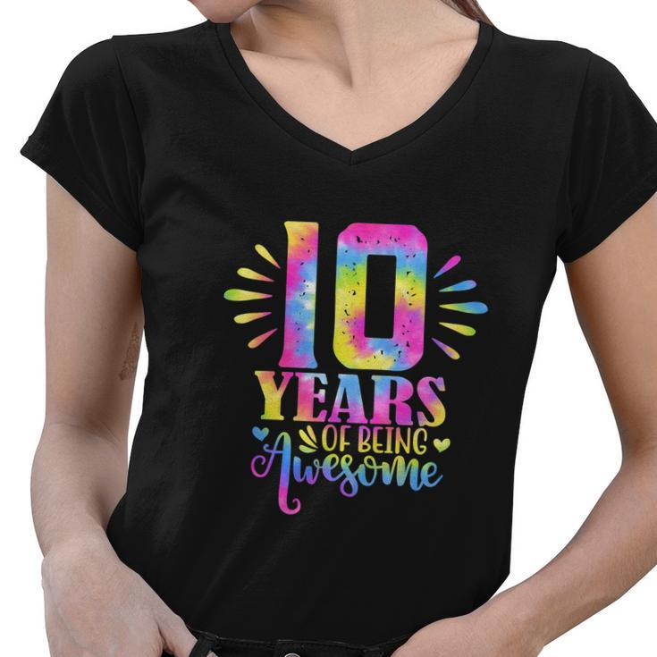 Funny 10 Years Of Being Awesome 10Th Birthday Girl Women V-Neck T-Shirt