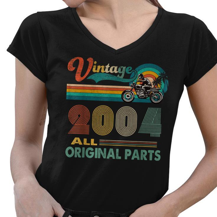 Funny 18Th Birthday Gifts Vintage Retro Motorcycle Born 2004  Women V-Neck T-Shirt
