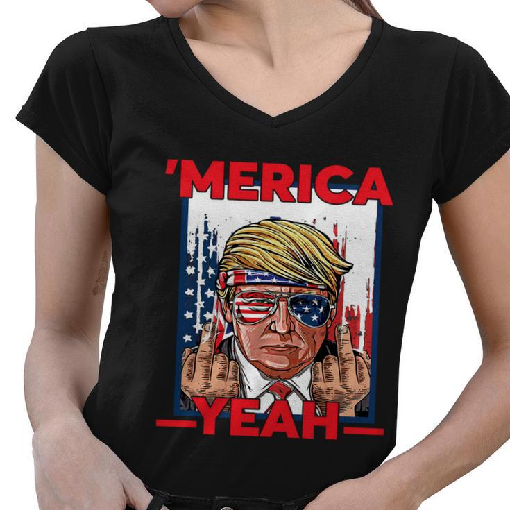 Funny 4Th Of July Patriotic Donald Trump Merica Usa Flag Women V-Neck T-Shirt