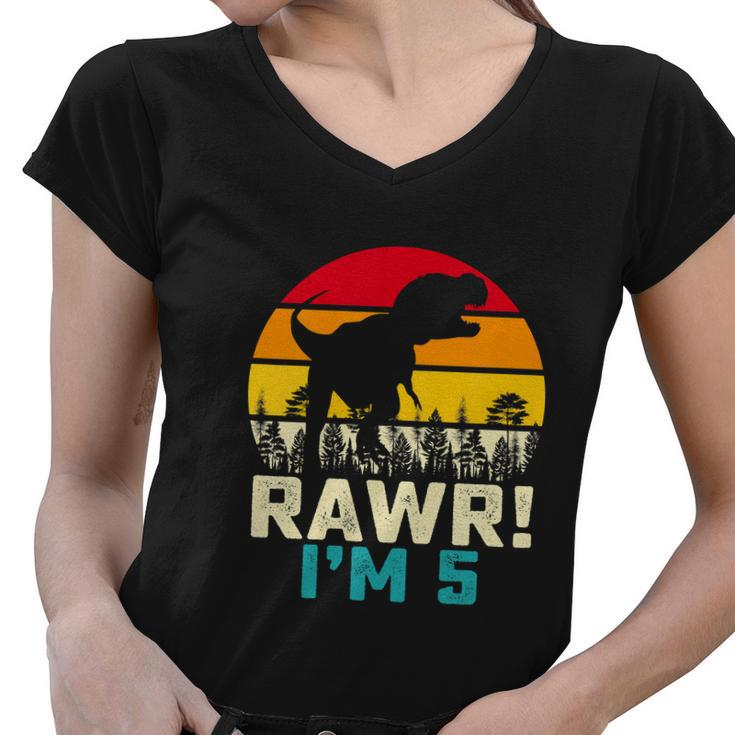 Funny 5 Year Old Boys 5Th Birthday Dinosaur T Rex Rawr Im  Women V-Neck T-Shirt