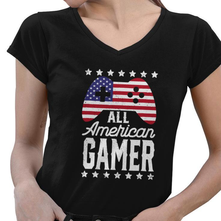 Funny American Gamer 4Th Of July Women V-Neck T-Shirt