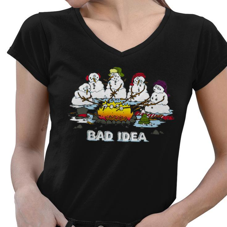 Funny Bad Idea - Snowman Melting Christmas Tshirt Women V-Neck T-Shirt