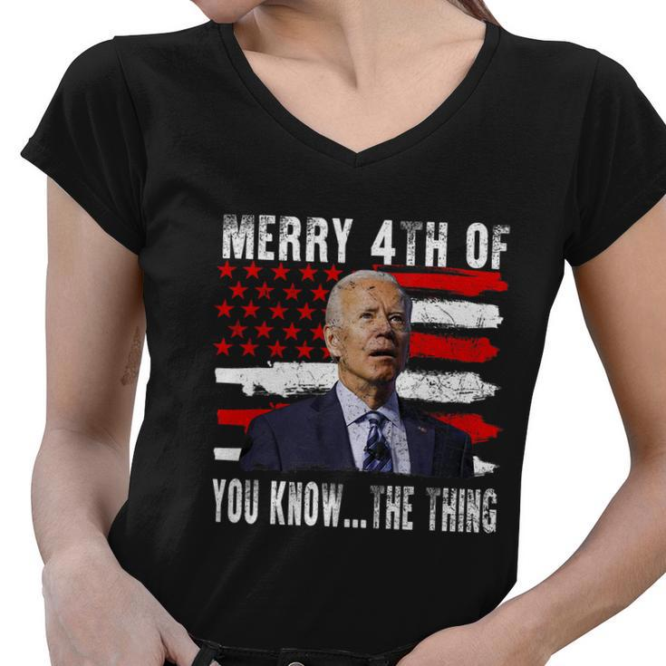 Funny Biden Confused Merry Happy 4Th Of You KnowThe Thing Flag Design Women V-Neck T-Shirt