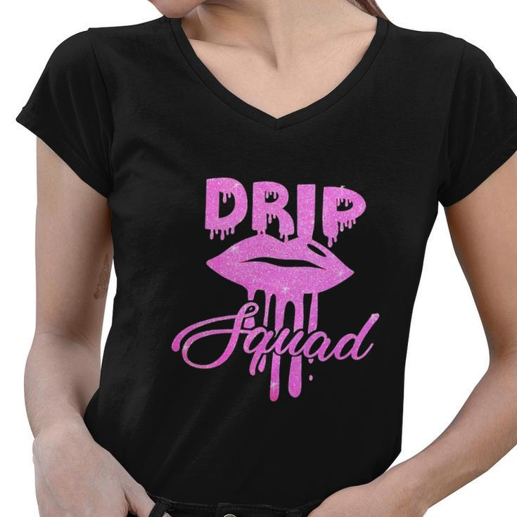 Funny Birthday Pink Drip Squad Lip Brithday Women V-Neck T-Shirt