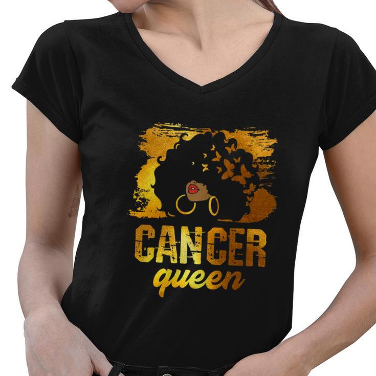 Funny Cancer Queen Afro Born In June 21 To July 22 Birthday Women V-Neck T-Shirt
